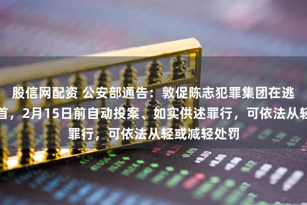 股信网配资 公安部通告：敦促陈志犯罪集团在逃嫌犯投案自首，2月15日前自动投案、如实供述罪行，可依法从轻或减轻处罚
